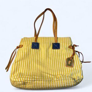 *SOLD* Vintage Dooney and Bourke Pastel Yellow Striped Canvas Tote Bag